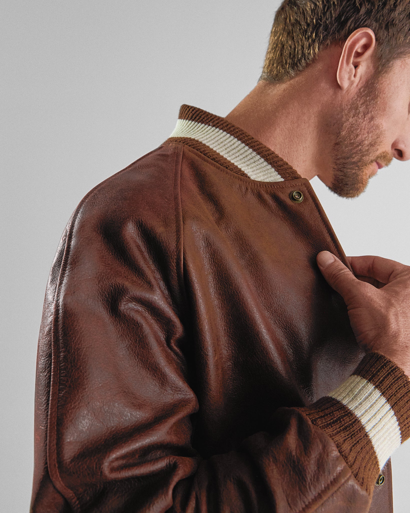 THE LEATHER RALSTON - Coffee Bean Leather Raglan Classic Fit - Golden Bear Sportswear 