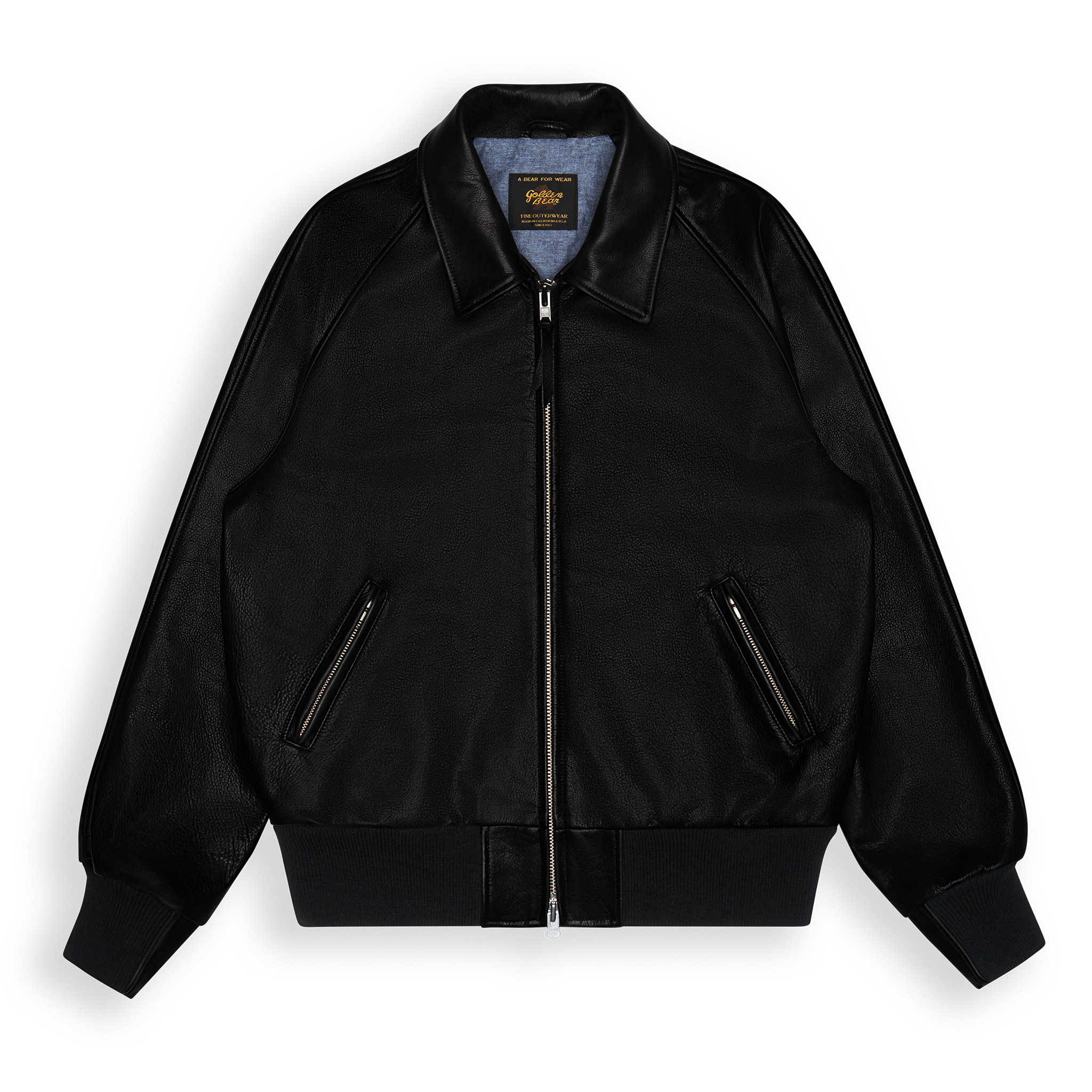 THE RIVERTON - Black Old English Leather Raglan Classic Fit Bomber - Golden Bear Sportswear 