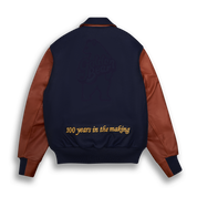 THE ALBANY ANNIVERSARY JACKET - Navy Melton Wool/Mahogany Leather Classic Fit - Golden Bear Sportswear 